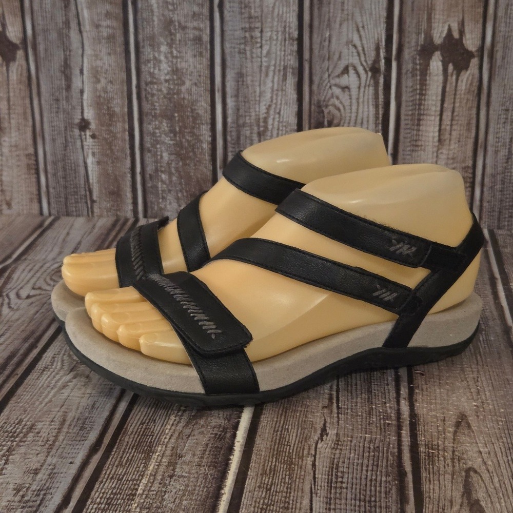 Sz 36 / 6-6.5 Womens Aetrex Gabby Black Vegan Leather Orthotic Comfort Sandals